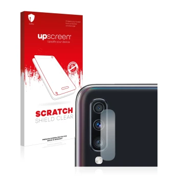 Parte frontale di una confezione del prodotto con il logo del marchio upscreen. Accanto è raffigurato il dispositivo Samsung G