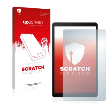 Parte frontale di una confezione del prodotto con il logo del marchio upscreen. Accanto è raffigurato il dispositivo Samsung G