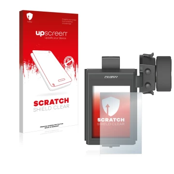 Parte frontale di una confezione del prodotto con il logo del marchio upscreen. Accanto è raffigurato il dispositivo FlySky FS