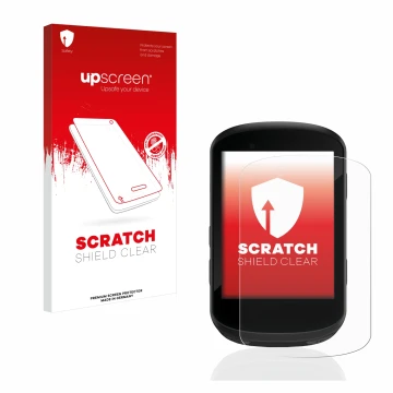 Parte frontale di una confezione del prodotto con il logo del marchio upscreen. Accanto è raffigurato il dispositivo Garmin Ed