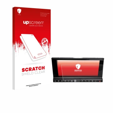 Parte frontale di una confezione del prodotto con il logo del marchio upscreen. Accanto è raffigurato il dispositivo DS 7 Cros