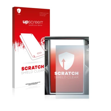 Parte frontale di una confezione del prodotto con il logo del marchio upscreen. Accanto è raffigurato il dispositivo Tesla Mod