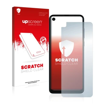 Parte frontale di una confezione del prodotto con il logo del marchio upscreen. Accanto è raffigurato il dispositivo Motorola 