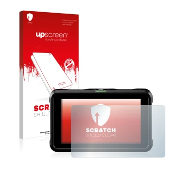 Parte frontale di una confezione del prodotto con il logo del marchio upscreen. Accanto è raffigurato il dispositivo Atomos Sh