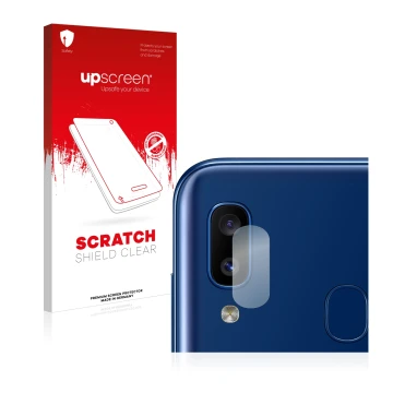 Parte frontale di una confezione del prodotto con il logo del marchio upscreen. Accanto è raffigurato il dispositivo Samsung G
