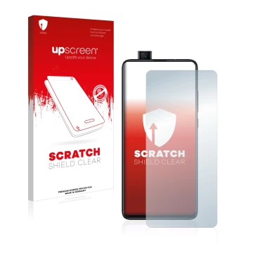 Parte frontale di una confezione del prodotto con il logo del marchio upscreen. Accanto è raffigurato il dispositivo Xiaomi Mi