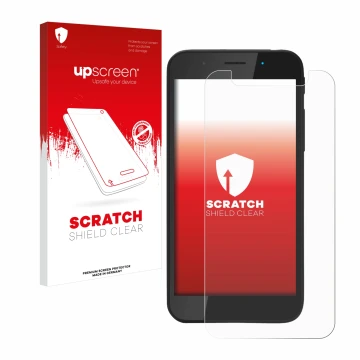 Parte frontale di una confezione del prodotto con il logo del marchio upscreen. Accanto è raffigurato il dispositivo Shiftphon