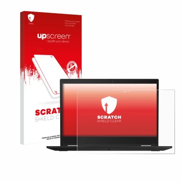 Parte frontale di una confezione del prodotto con il logo del marchio upscreen. Accanto è raffigurato il dispositivo Lenovo Th