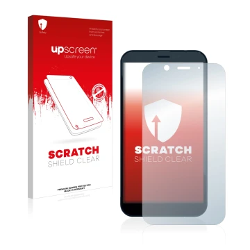 Parte frontale di una confezione del prodotto con il logo del marchio upscreen. Accanto è raffigurato il dispositivo Shiftphon