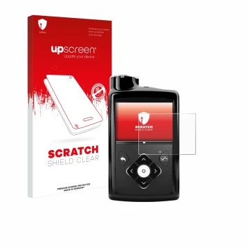 Parte frontale di una confezione del prodotto con il logo del marchio upscreen. Accanto è raffigurato il dispositivo Medtronic