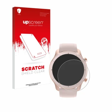 Parte frontale di una confezione del prodotto con il logo del marchio upscreen. Accanto è raffigurato il dispositivo Huami Ama