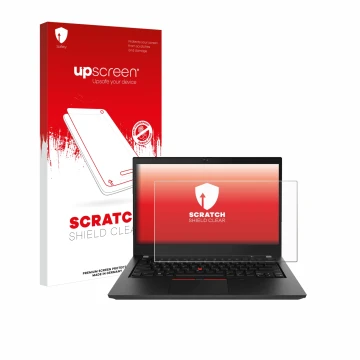 Parte frontale di una confezione del prodotto con il logo del marchio upscreen. Accanto è raffigurato il dispositivo Lenovo Th