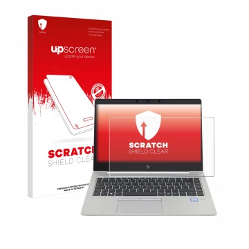 Parte frontale di una confezione del prodotto con il logo del marchio upscreen. Accanto è raffigurato il dispositivo HP EliteB