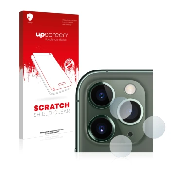 Parte frontale di una confezione del prodotto con il logo del marchio upscreen. Accanto è raffigurato il dispositivo Apple iPh