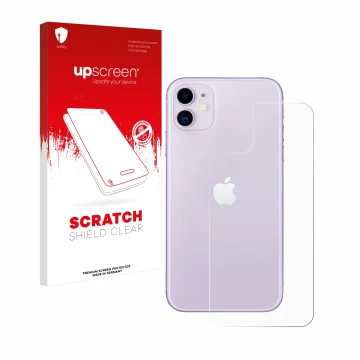 Parte frontale di una confezione del prodotto con il logo del marchio upscreen. Accanto è raffigurato il dispositivo Apple iPh
