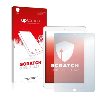 Parte frontale di una confezione del prodotto con il logo del marchio upscreen. Accanto è raffigurato il dispositivo Apple iPa