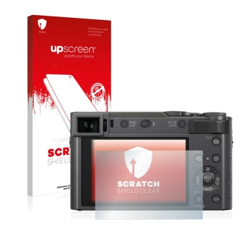 Parte frontale di una confezione del prodotto con il logo del marchio upscreen. Accanto è raffigurato il dispositivo Panasonic