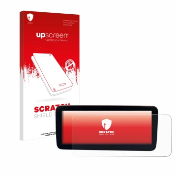 Parte frontale di una confezione del prodotto con il logo del marchio upscreen. Accanto è raffigurato il dispositivo Mercedes-