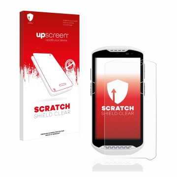 Parte frontale di una confezione del prodotto con il logo del marchio upscreen. Accanto è raffigurato il dispositivo Zebra TC5