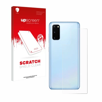 Parte frontale di una confezione del prodotto con il logo del marchio upscreen. Accanto è raffigurato il dispositivo Samsung G