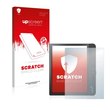 Parte frontale di una confezione del prodotto con il logo del marchio upscreen. Accanto è raffigurato il dispositivo Tolino Ep