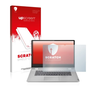 Parte frontale di una confezione del prodotto con il logo del marchio upscreen. Accanto è raffigurato il dispositivo Lenovo Id