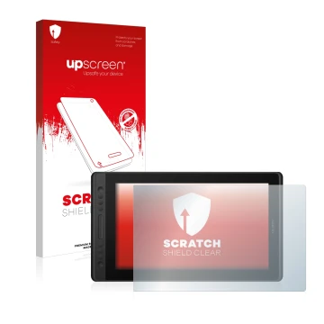Parte frontale di una confezione del prodotto con il logo del marchio upscreen. Accanto è raffigurato il dispositivo Huion Kam