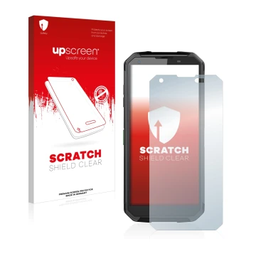 Parte frontale di una confezione del prodotto con il logo del marchio upscreen. Accanto è raffigurato il dispositivo Blackview