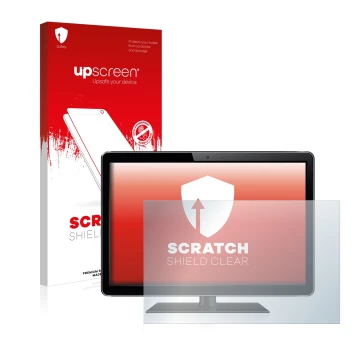 Parte frontale di una confezione del prodotto con il logo del marchio upscreen. Accanto è raffigurato il dispositivo con la re