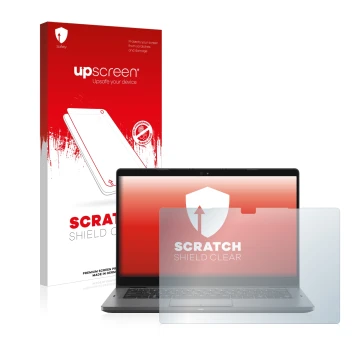 Parte frontale di una confezione del prodotto con il logo del marchio upscreen. Accanto è raffigurato il dispositivo Dell Lati