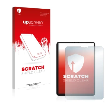 Parte frontale di una confezione del prodotto con il logo del marchio upscreen. Accanto è raffigurato il dispositivo Apple iPa