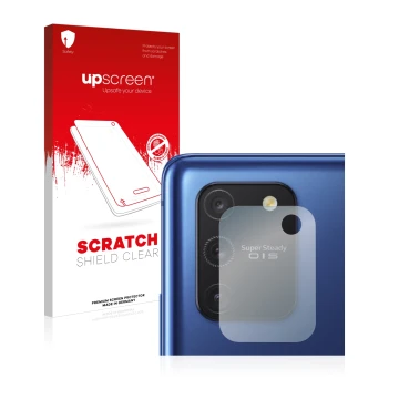 Parte frontale di una confezione del prodotto con il logo del marchio upscreen. Accanto è raffigurato il dispositivo Samsung G