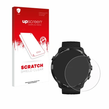 Parte frontale di una confezione del prodotto con il logo del marchio upscreen. Accanto è raffigurato il dispositivo Suunto 7 
