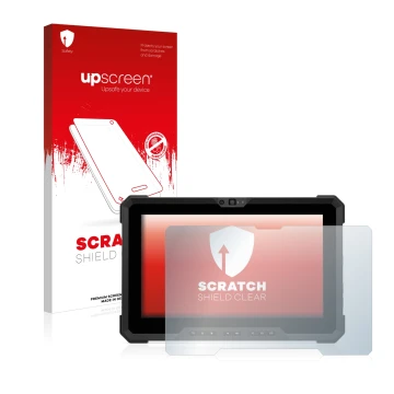 Parte frontale di una confezione del prodotto con il logo del marchio upscreen. Accanto è raffigurato il dispositivo Dell Lati