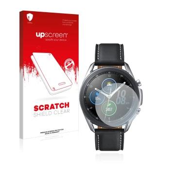 Parte frontale di una confezione del prodotto con il logo del marchio upscreen. Accanto è raffigurato il dispositivo Samsung G