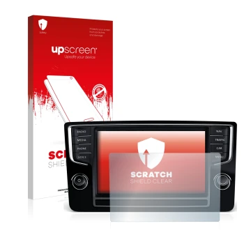 Parte frontale di una confezione del prodotto con il logo del marchio upscreen. Accanto è raffigurato il dispositivo Volkswage