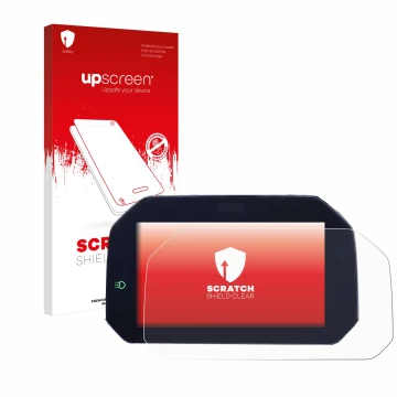 Parte frontale di una confezione del prodotto con il logo del marchio upscreen. Accanto è raffigurato il dispositivo BMW F850G