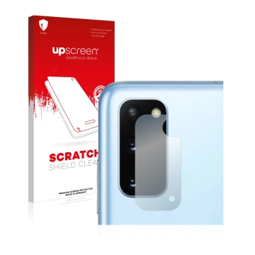 Parte frontale di una confezione del prodotto con il logo del marchio upscreen. Accanto è raffigurato il dispositivo Samsung G