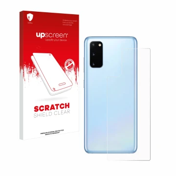 Parte frontale di una confezione del prodotto con il logo del marchio upscreen. Accanto è raffigurato il dispositivo Samsung G