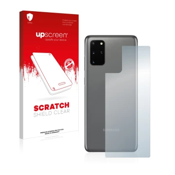Parte frontale di una confezione del prodotto con il logo del marchio upscreen. Accanto è raffigurato il dispositivo Samsung G