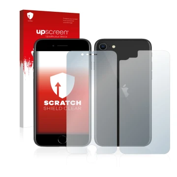 Parte frontale di una confezione del prodotto con il logo del marchio upscreen. Accanto è raffigurato il dispositivo Apple iPh