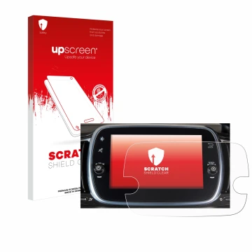 Parte frontale di una confezione del prodotto con il logo del marchio upscreen. Accanto è raffigurato il dispositivo Fiat 595 