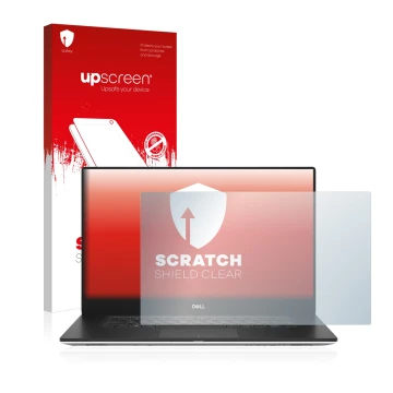 Parte frontale di una confezione del prodotto con il logo del marchio upscreen. Accanto è raffigurato il dispositivo Dell Prec
