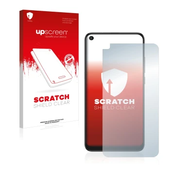 Parte frontale di una confezione del prodotto con il logo del marchio upscreen. Accanto è raffigurato il dispositivo TCL 10L c