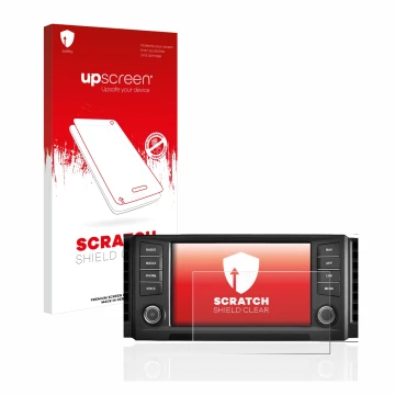 Parte frontale di una confezione del prodotto con il logo del marchio upscreen. Accanto è raffigurato il dispositivo Seat Leon