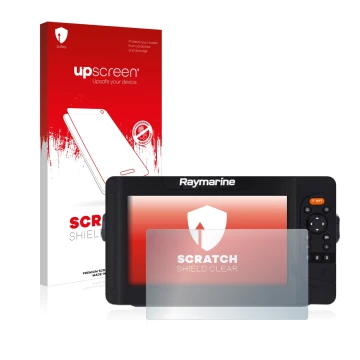 Parte frontale di una confezione del prodotto con il logo del marchio upscreen. Accanto è raffigurato il dispositivo Raymarine