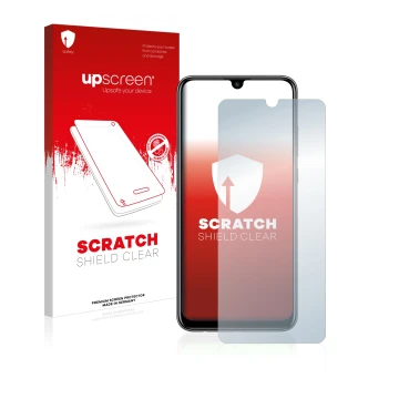Parte frontale di una confezione del prodotto con il logo del marchio upscreen. Accanto è raffigurato il dispositivo Huawei P 