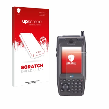 Parte frontale di una confezione del prodotto con il logo del marchio upscreen. Accanto è raffigurato il dispositivo M3 Mobile