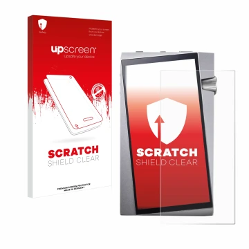 Parte frontale di una confezione del prodotto con il logo del marchio upscreen. Accanto è raffigurato il dispositivo Astell&Ke