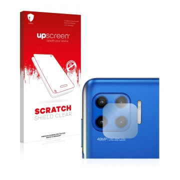 Parte frontale di una confezione del prodotto con il logo del marchio upscreen. Accanto è raffigurato il dispositivo Motorola 